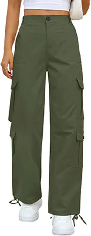 Womens Cargo Pants High Waisted Wide Leg Casual Pants Baggy Y2k Trousers with 8 Pockets