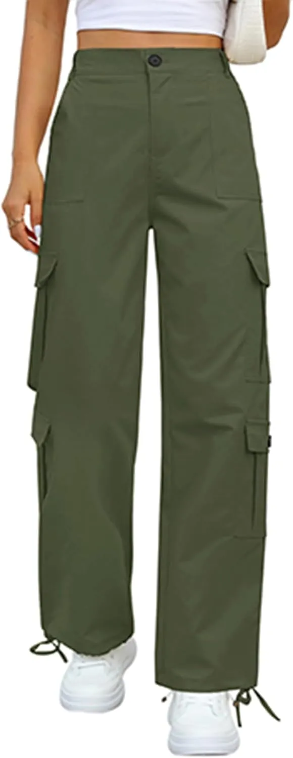 Womens Cargo Pants High Waisted Wide Leg Casual Pants Baggy Y2k Trousers with 8 Pockets