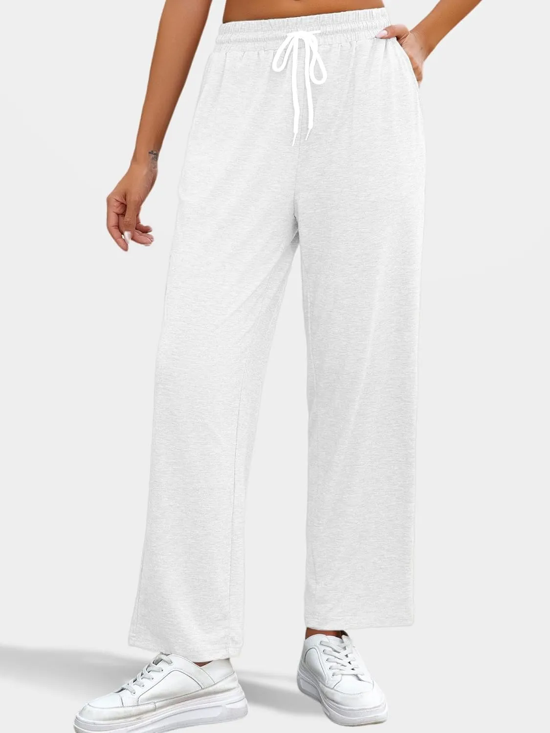 Women's Casual Pants 3 Pack - High Waist Wide Leg Bottoms Drawstring Summer Pants with Pockets