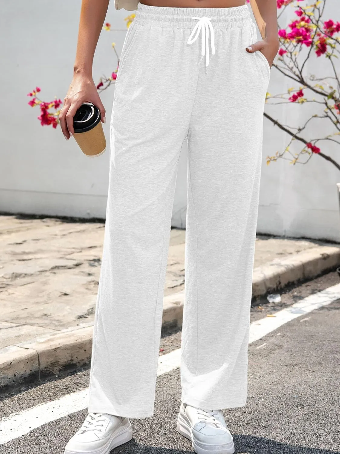Women's Casual Pants 3 Pack - High Waist Wide Leg Bottoms Drawstring Summer Pants with Pockets