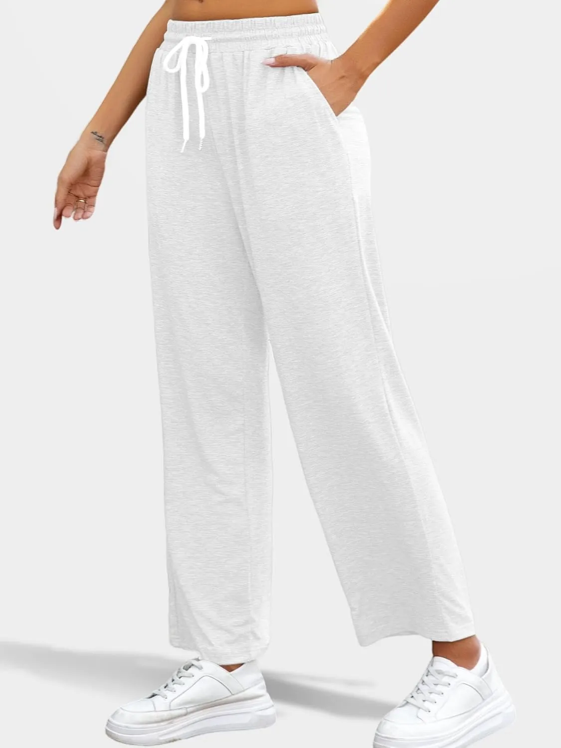 Women's Casual Pants 3 Pack - High Waist Wide Leg Bottoms Drawstring Summer Pants with Pockets