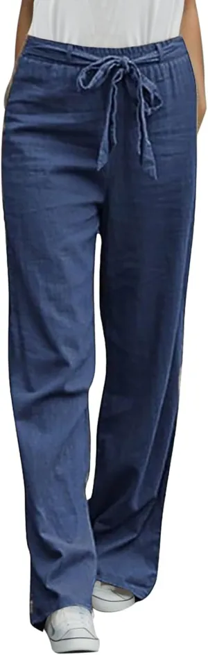 Women's Cotton Linen Baggy Pants Relax Fit Elastic Waist Drawstring Trousers Lightweight Summer Pants 2025 Trendy