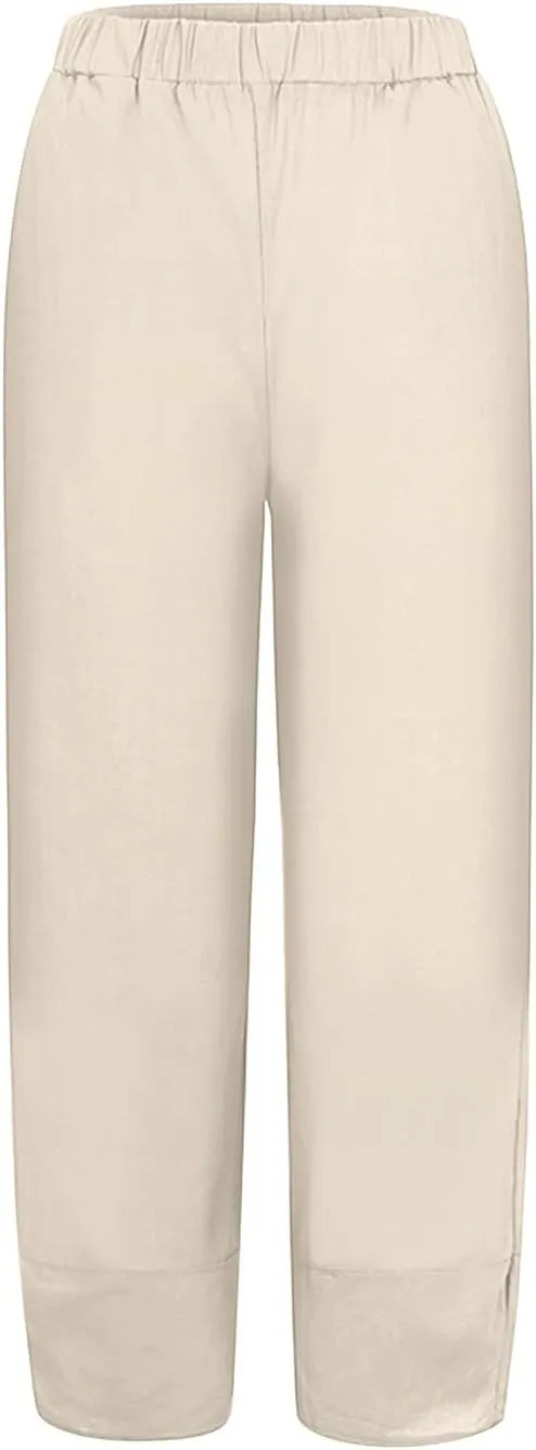 Women's Cotton Linen Harem Pants Lightweight Casual Cropped Trousers with Pockets Loose Beach Yoga Pants for Summer