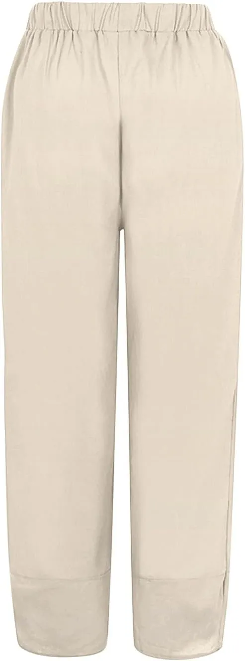 Women's Cotton Linen Harem Pants Lightweight Casual Cropped Trousers with Pockets Loose Beach Yoga Pants for Summer