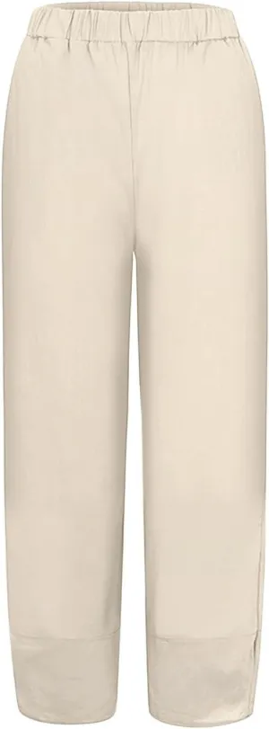 Women's Cotton Linen Harem Pants Lightweight Casual Cropped Trousers with Pockets Loose Beach Yoga Pants for Summer