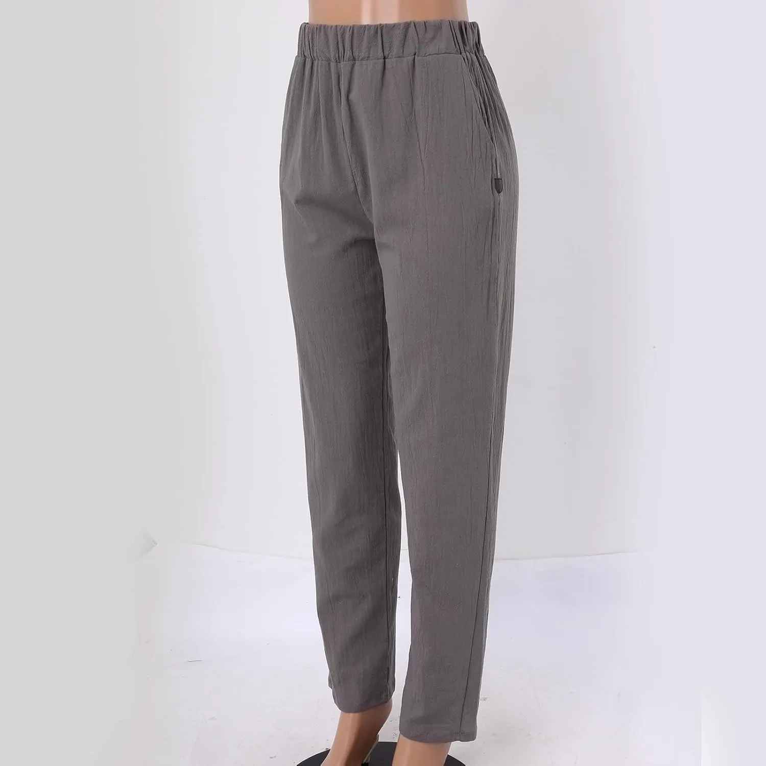 Women's Cotton Linen Pants Summer Straight Leg Loose Drawstring Trousers High Waist Casual Beach Pants with Pockets