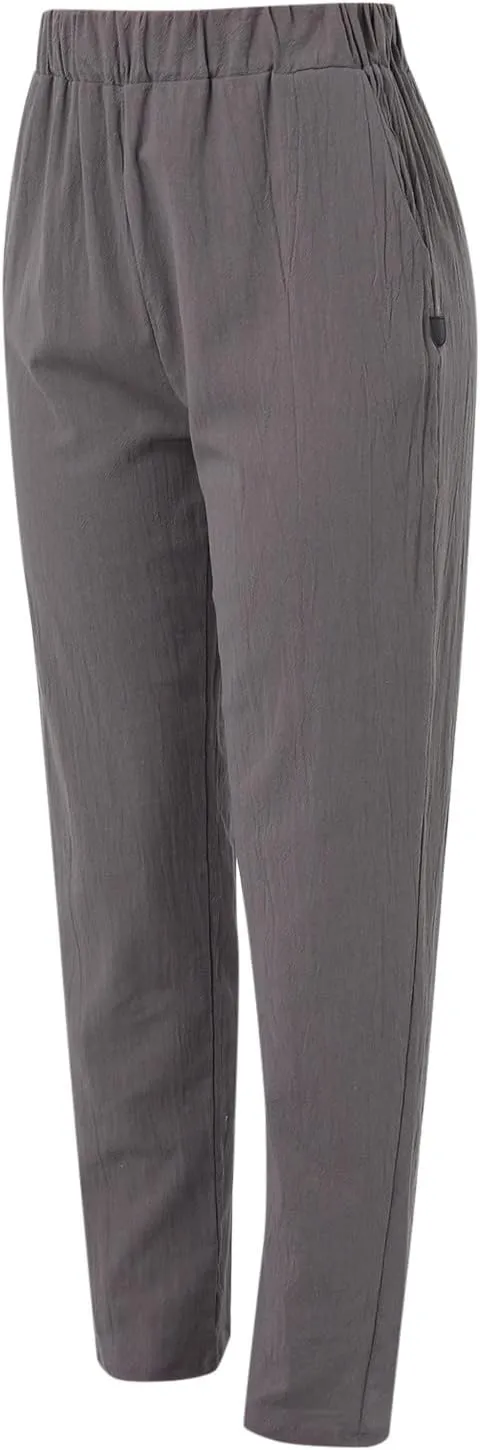 Women's Cotton Linen Pants Summer Straight Leg Loose Drawstring Trousers High Waist Casual Beach Pants with Pockets