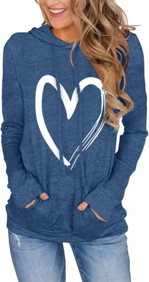 Women's Hoodies Pullover Cute Heart Sweatshirts Long Sleeve Tops with Pockets