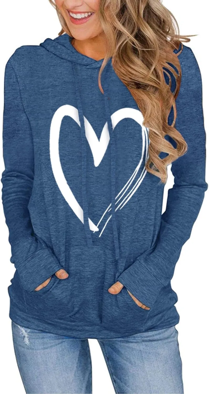 Women's Hoodies Pullover Cute Heart Sweatshirts Long Sleeve Tops with Pockets