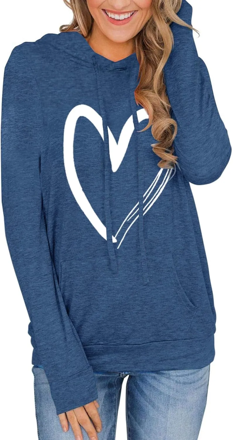 Women's Hoodies Pullover Cute Heart Sweatshirts Long Sleeve Tops with Pockets