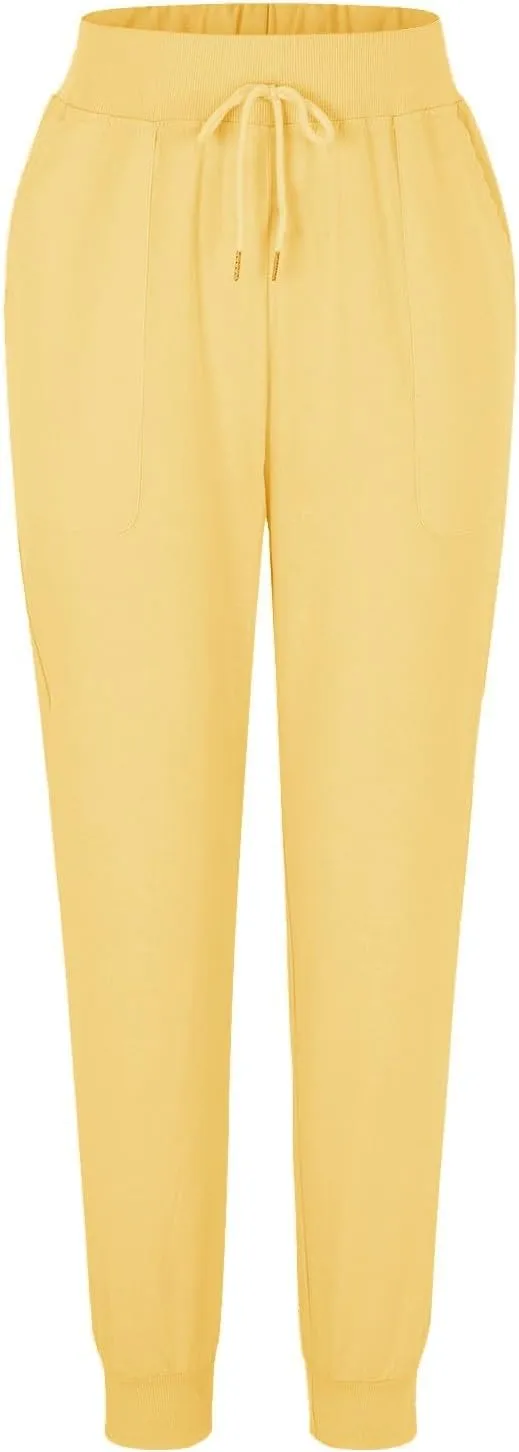 Womens Linen Pants Joggers Casual High Waisted Drawstring Trousers Lightweight Summer Beach Pants with Pockets