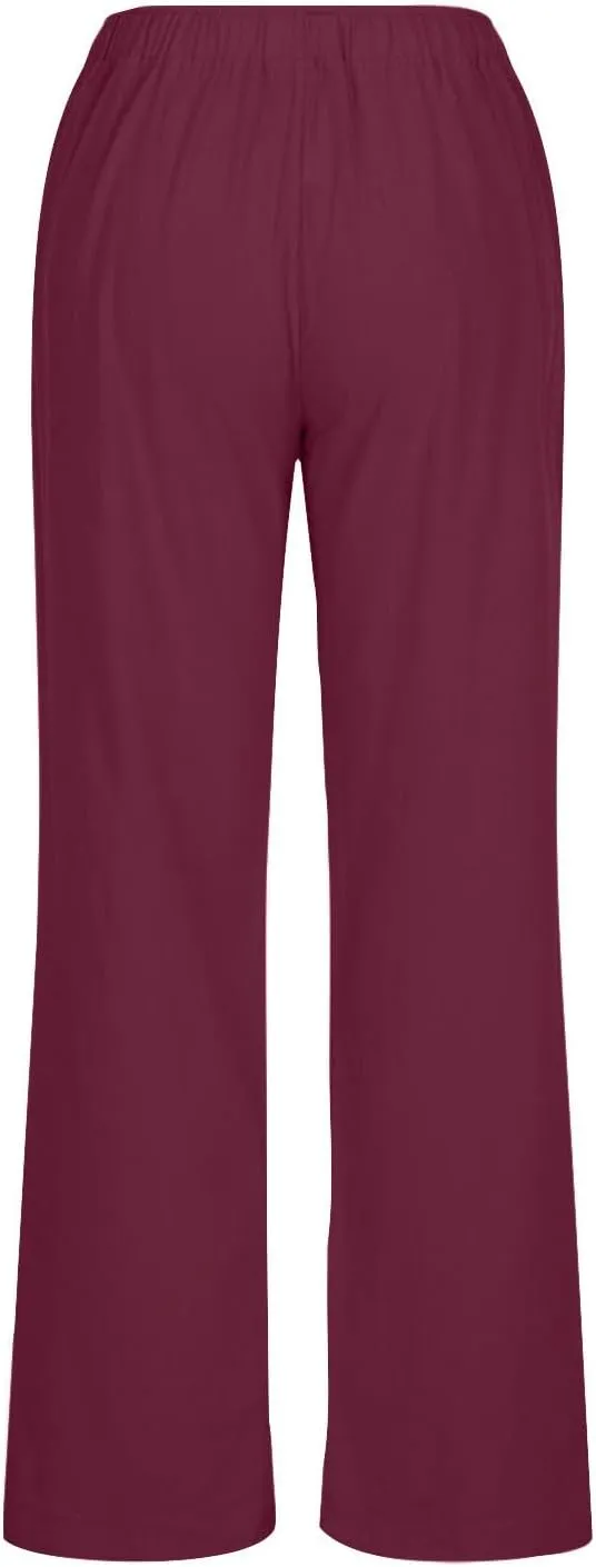 Women's Linen Pants - Solid Color Drawstring Waist Wide Leg Casual Trousers, Loose Fit Long Palazzo Lounge Pants