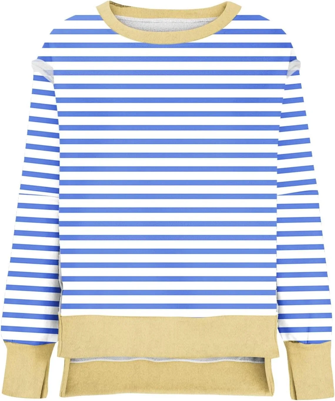 Womens Oversize Striped Sweatshirts Crew Neck Long Sleeve Top Patchwork Hoodie Irregular Hem Pullover Fall Clothes