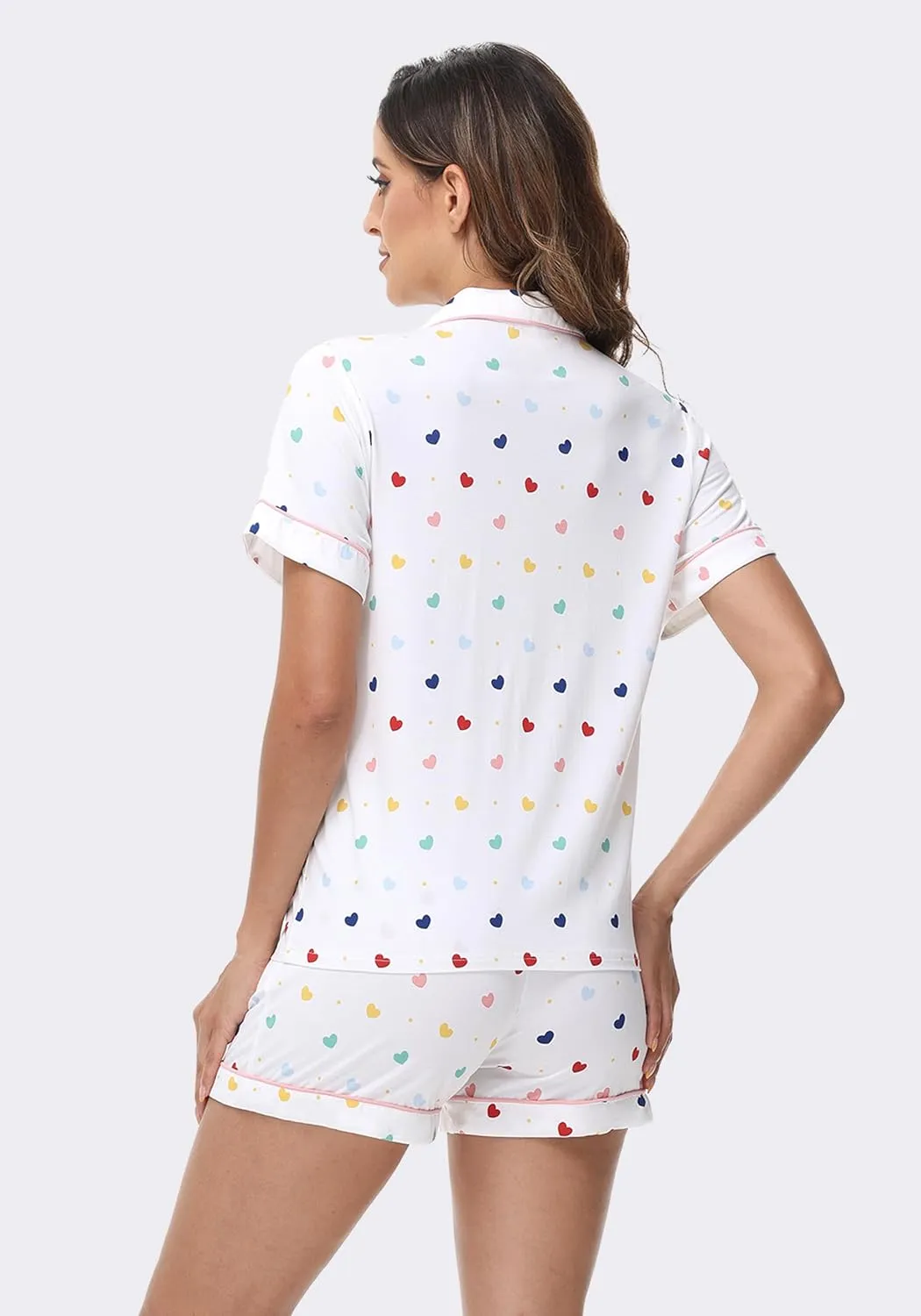 Women's Pajamas Set Family Matching Pj Short Sleeve Tops with Shorts Pjs Notch Collar Sleepwear