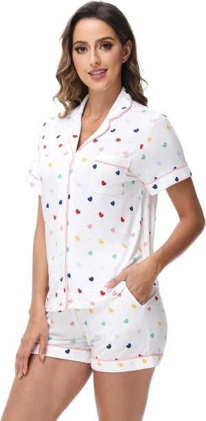 Women's Pajamas Set Family Matching Pj Short Sleeve Tops with Shorts Pjs Notch Collar Sleepwear