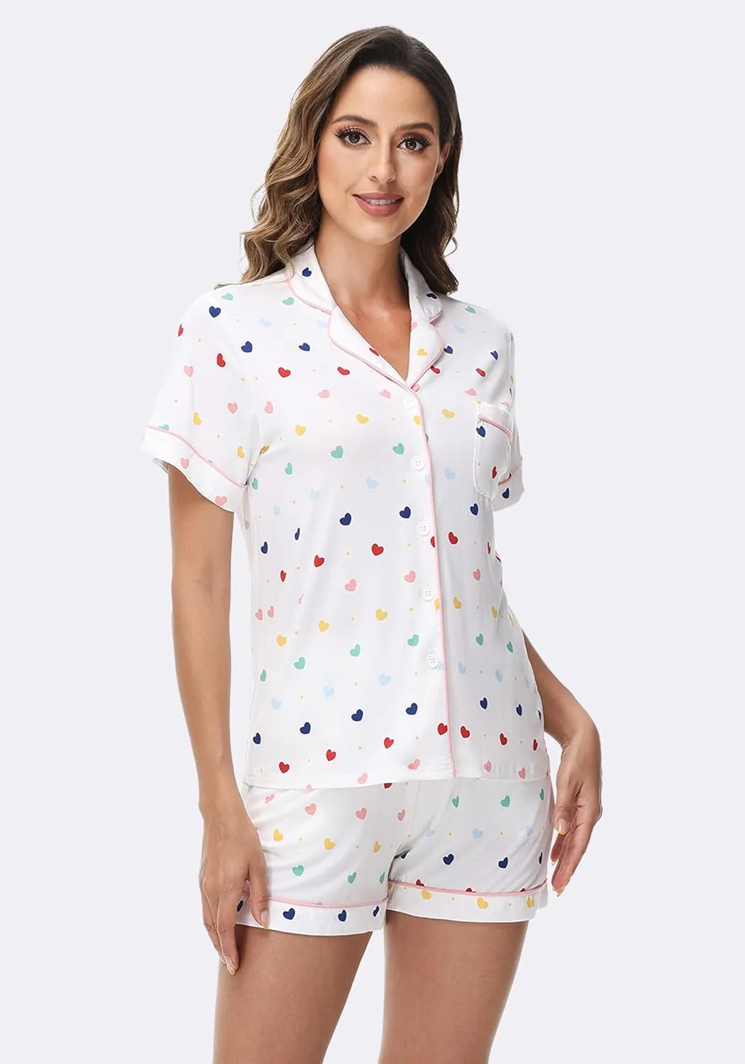 Women's Pajamas Set Family Matching Pj Short Sleeve Tops with Shorts Pjs Notch Collar Sleepwear