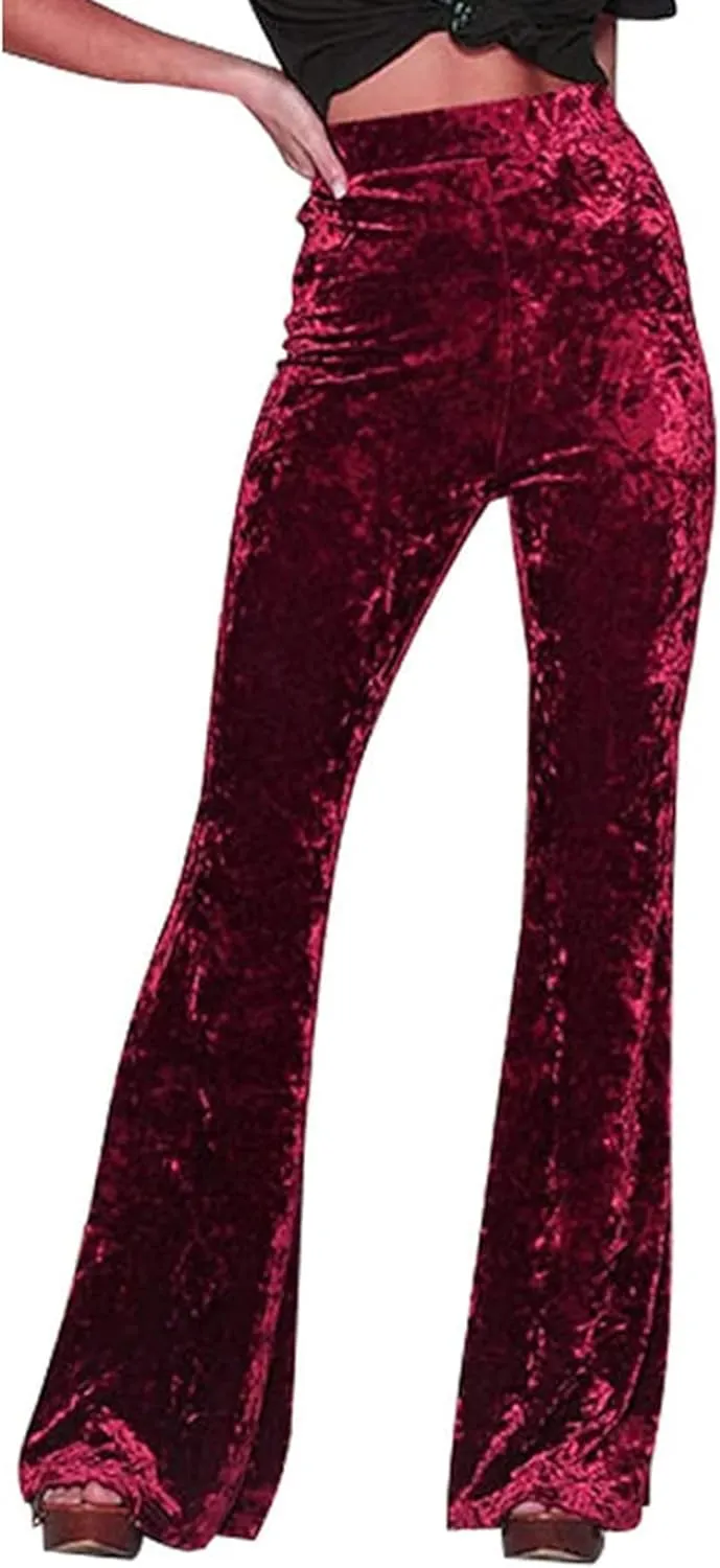 Women's Pants Wide Leg Gothic Sweatpants High Waist Velvet Flares Bell Bottoms Pants Ladies Casual Trousers