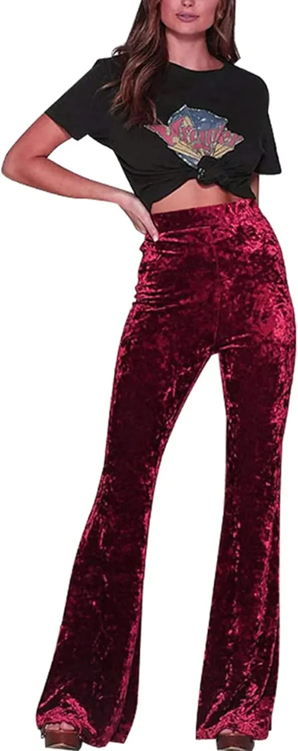 Women's Pants Wide Leg Gothic Sweatpants High Waist Velvet Flares Bell Bottoms Pants Ladies Casual Trousers