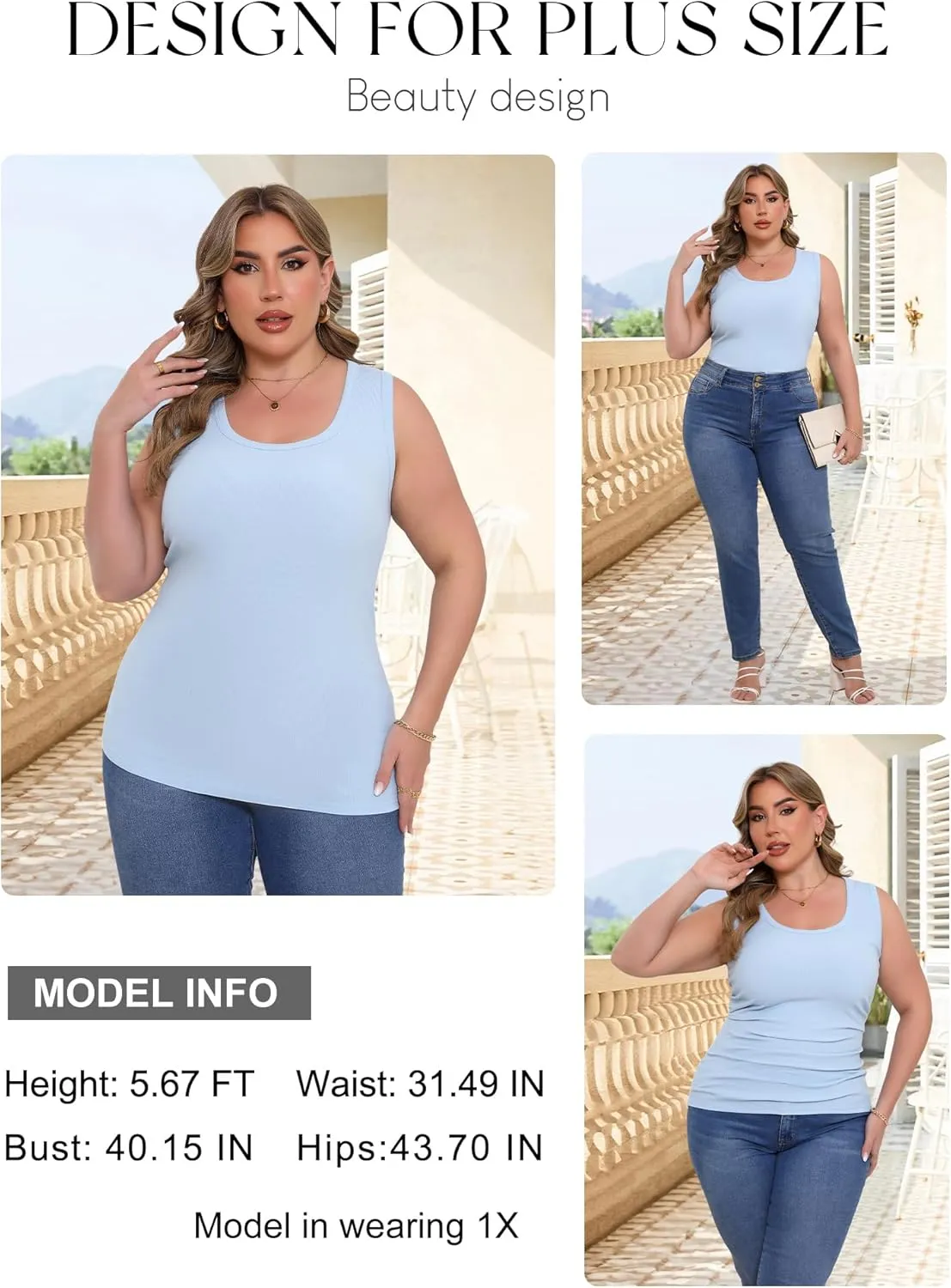 Women's Plus Size Tank Tops Summer Sleeveless Scoop Neck Cami Top Shirt Ribbed Knit Basic Casual Racerback Blouse