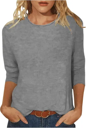 Womens Summer Tops 3/4 Sleeve Work Blouse Business Casual Shirts Cute Dressy Loose Fit Pullover
