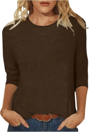 Womens Summer Tops 3/4 Sleeve Work Blouse Business Casual Shirts Cute Dressy Loose Fit Pullover