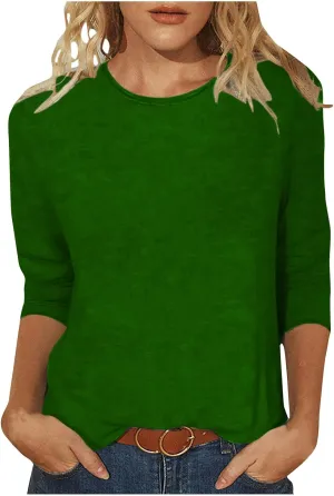 Womens Summer Tops 3/4 Sleeve Work Blouse Business Casual Shirts Cute Dressy Loose Fit Pullover