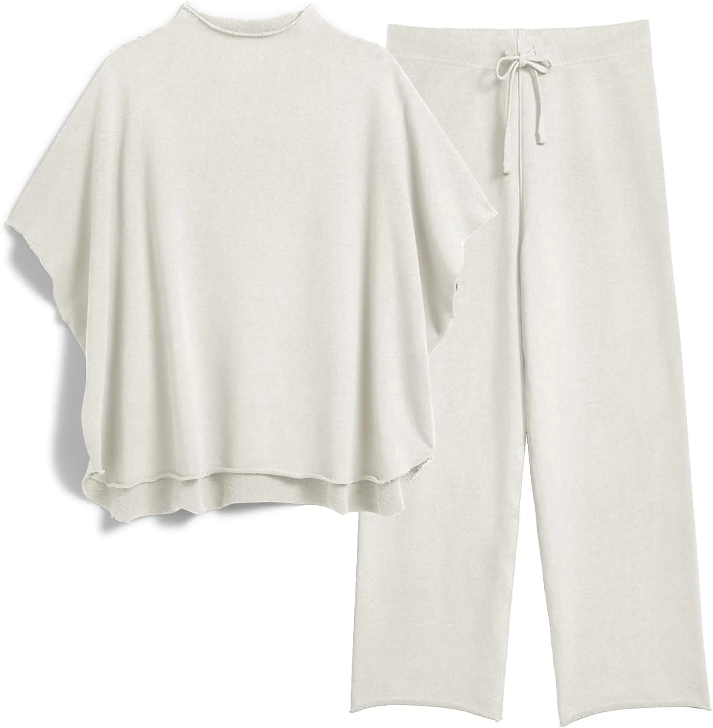 Women's Two Piece Outfits 3/4 Batwing Sleeve Capelet Crew Neck Pullover Top Wide Leg Pants Lounge Set