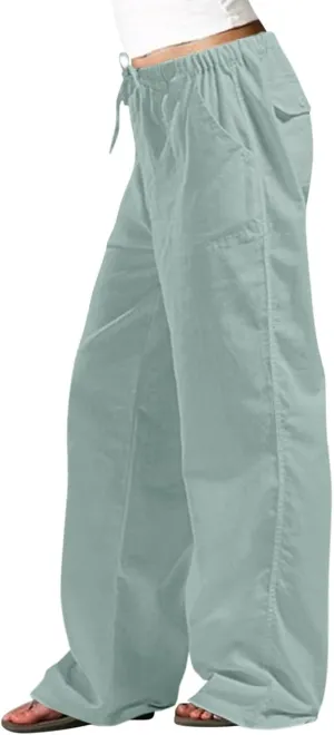 Womens Wide Leg Lounge Pants Lightweight Flowy Cotton Linen Trousers Loose High Waisted Summer Beach Pants Pockets
