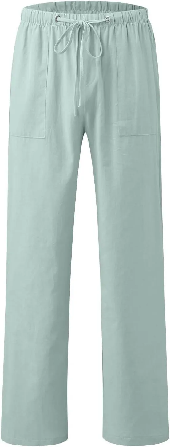 Womens Wide Leg Lounge Pants Lightweight Flowy Cotton Linen Trousers Loose High Waisted Summer Beach Pants Pockets