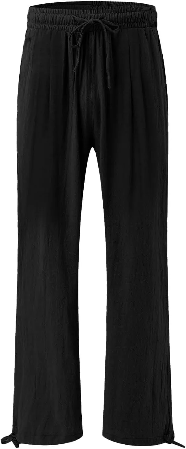 Womens Wide Leg Lounge Pants Lightweight Flowy Cotton Linen Trousers Loose High Waisted Summer Beach Pants Pockets