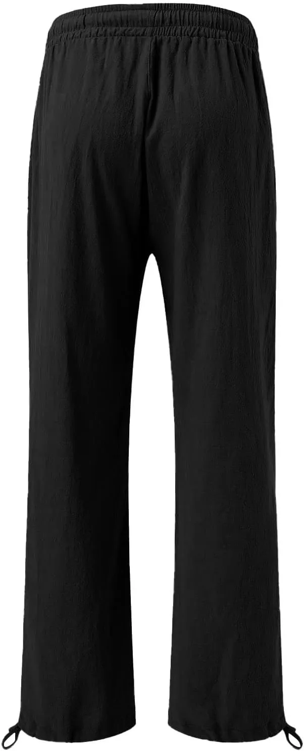 Womens Wide Leg Lounge Pants Lightweight Flowy Cotton Linen Trousers Loose High Waisted Summer Beach Pants Pockets