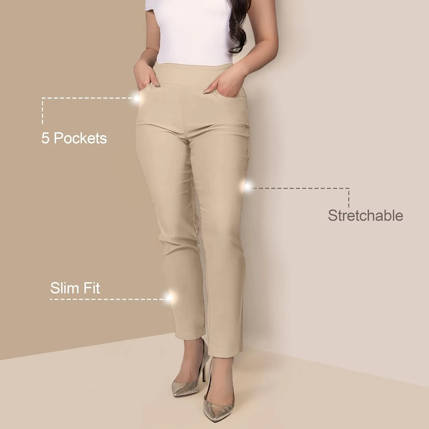Women's Yoga Dress Pants - Strechy Straight Leg Work Pants with 5 Pockets Slim Fit Office Casual Slacks