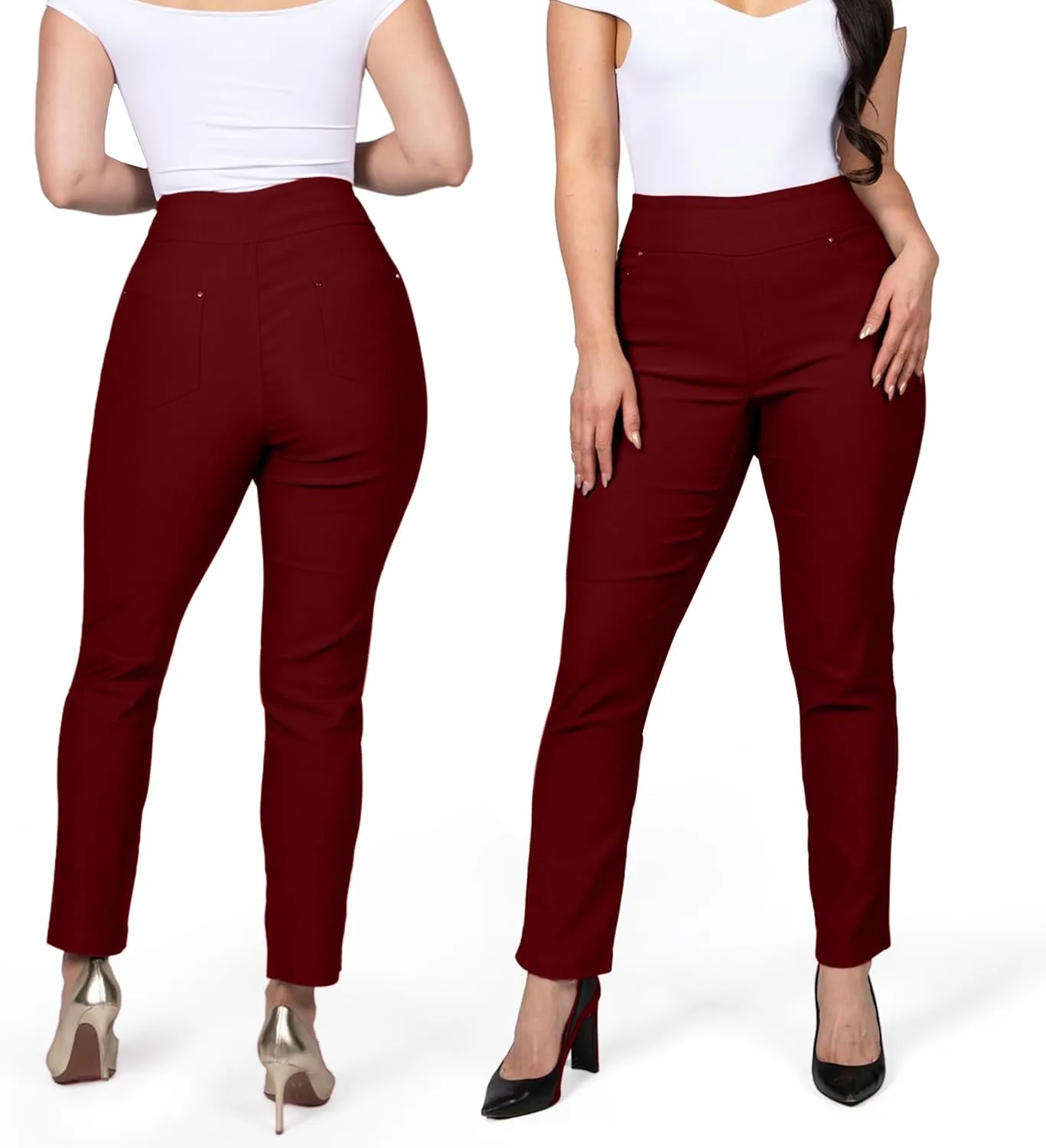 Women's Yoga Dress Pants - Strechy Straight Leg Work Pants with 5 Pockets Slim Fit Office Casual Slacks
