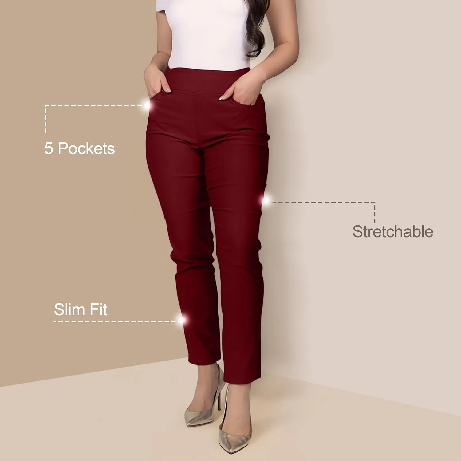Women's Yoga Dress Pants - Strechy Straight Leg Work Pants with 5 Pockets Slim Fit Office Casual Slacks