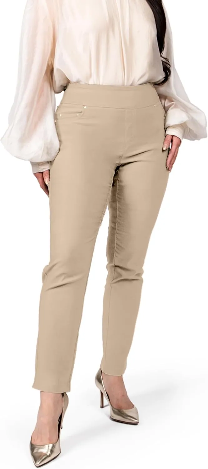 Women's Yoga Dress Pants - Strechy Straight Leg Work Pants with 5 Pockets Slim Fit Office Casual Slacks