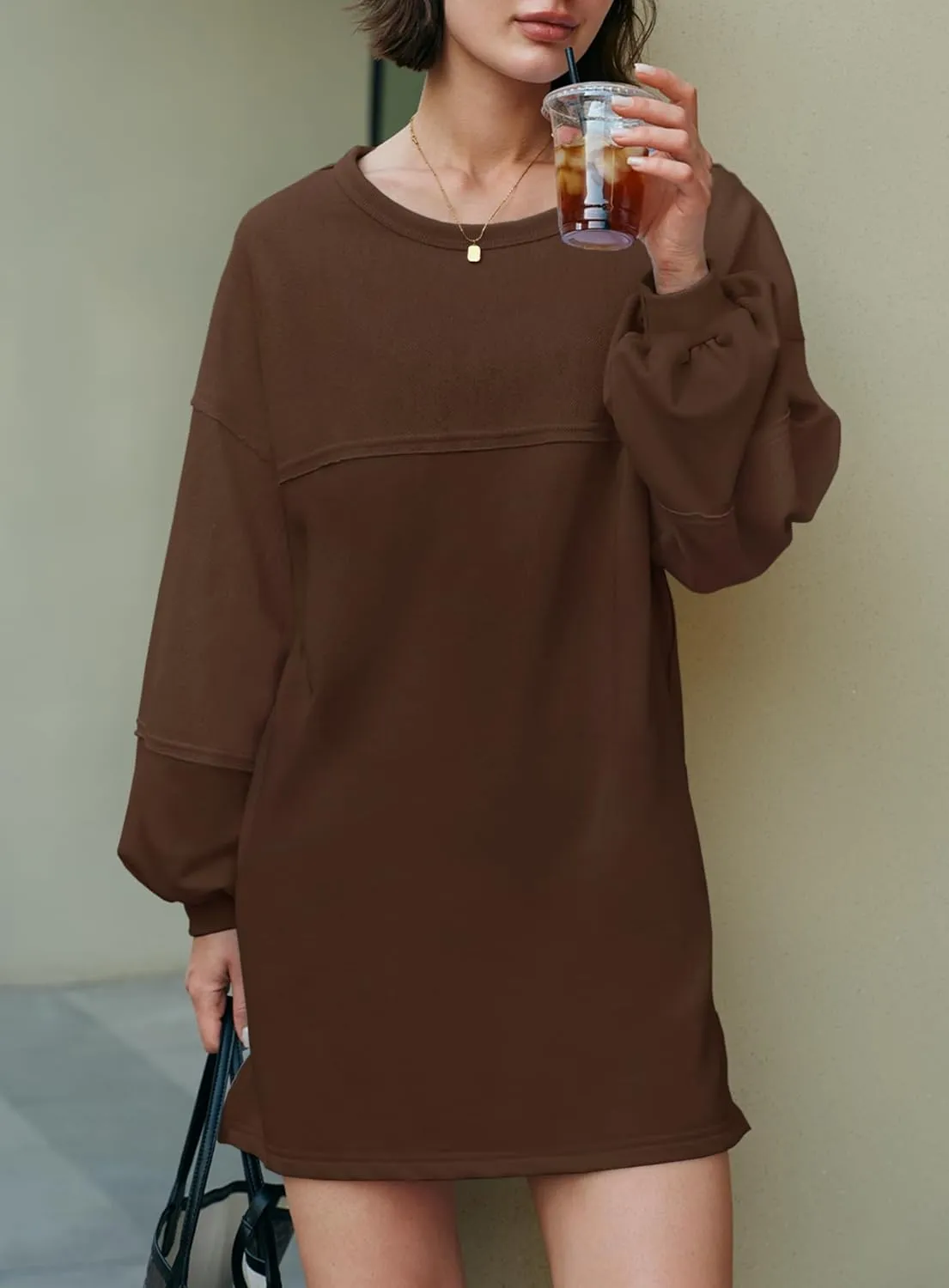 Yanekop Womens Oversized Sweatshirt Dress Patchwork Tunic Sweatshirts Crewneck Long Sleeve Spring Pullover Tops Side Slit