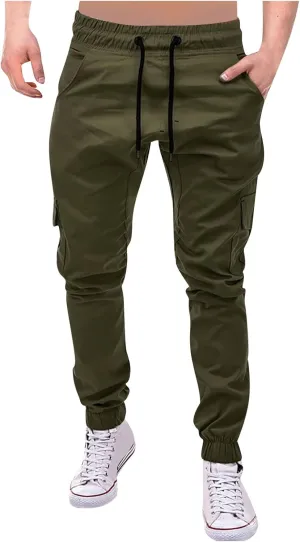 Ymosrh Men's Stretch Athletic Joggers - Solid Color Cargo Pants Sweatpants Trousers Casual Long Pants