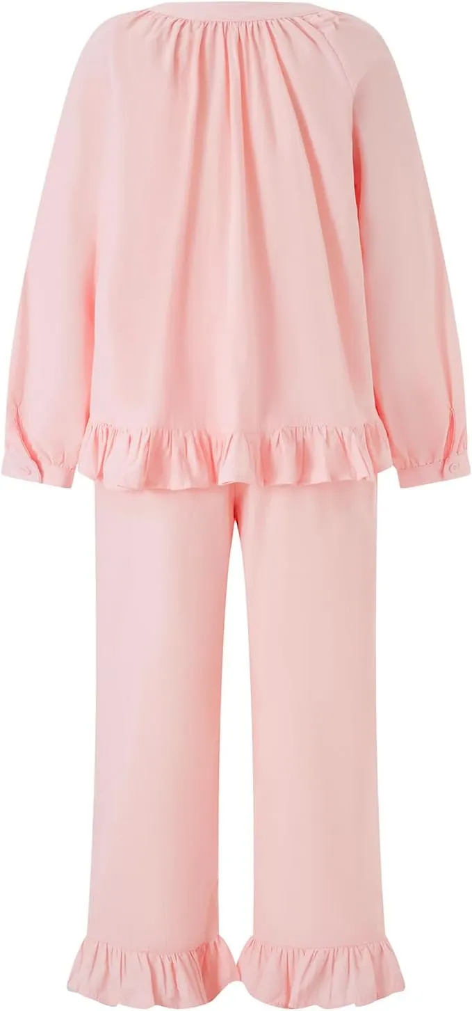 Yoawdats 2 Piece Plaid Pajama Set for Women Ruffled Puff Sleeve Button Down Babydoll Shirt Pants Gingham Pjs Set Loungewear