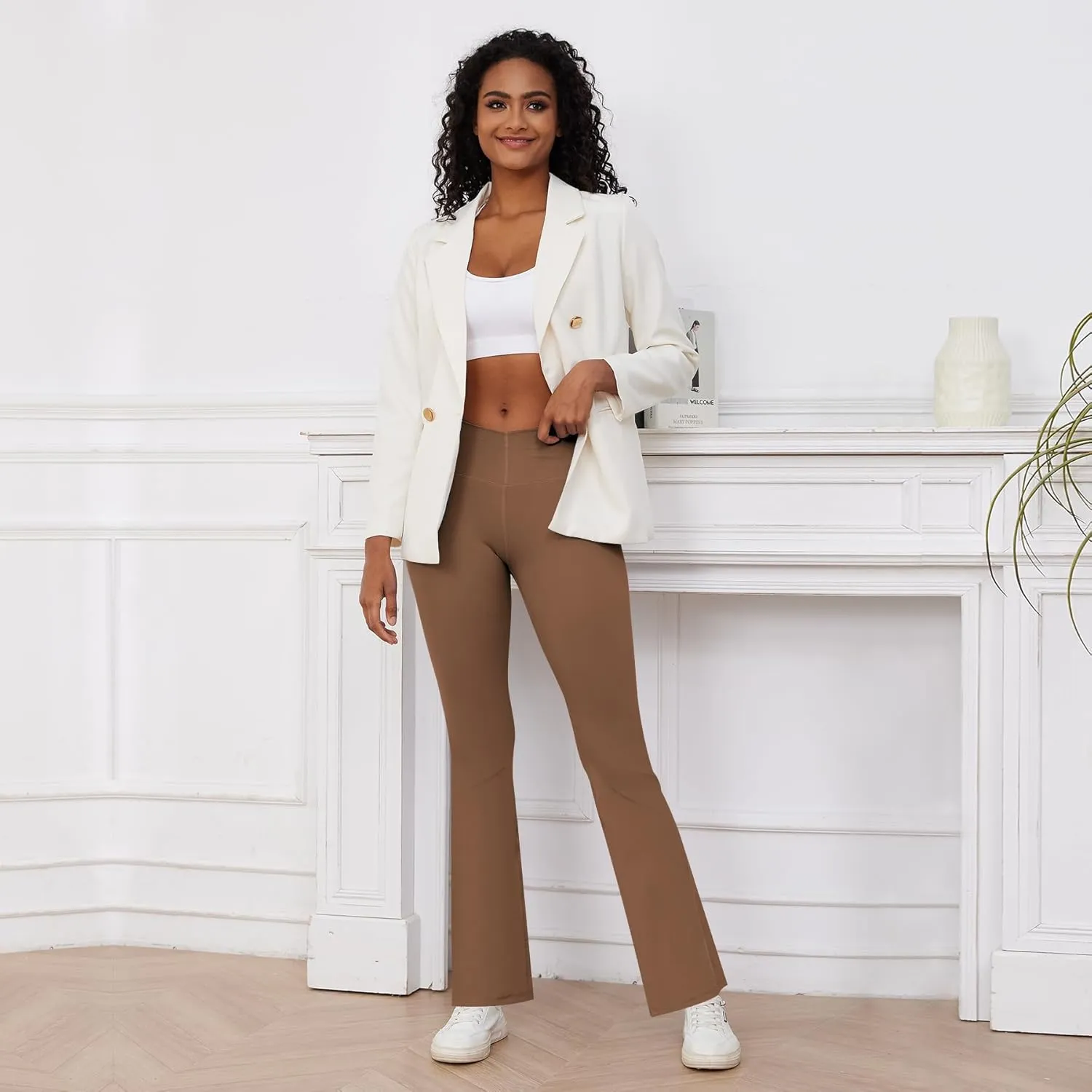 Yoga Pants with Pockets for Women Crossover Flare Leggings Wide Leg Pants for Women Tummy Control