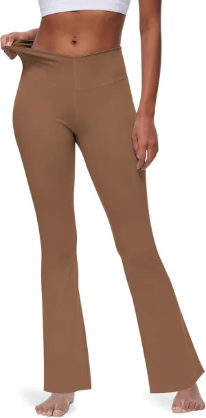 Yoga Pants with Pockets for Women Crossover Flare Leggings Wide Leg Pants for Women Tummy Control