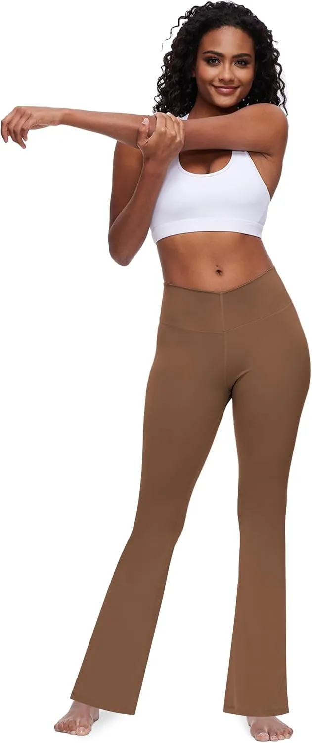 Yoga Pants with Pockets for Women Crossover Flare Leggings Wide Leg Pants for Women Tummy Control
