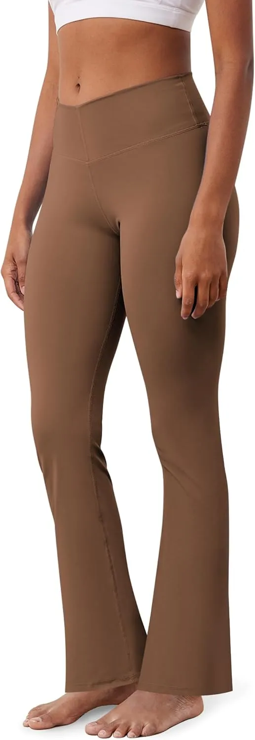 Yoga Pants with Pockets for Women Crossover Flare Leggings Wide Leg Pants for Women Tummy Control