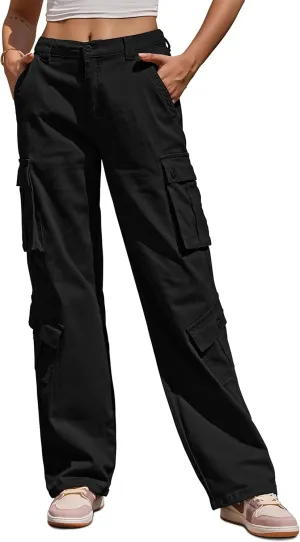 ZMPSIISA Women Pants High Waisted Cargo Pants Combat Military Wide Leg Casual Trousers 8 Pockets