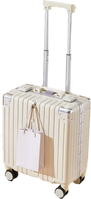 ZMY Carry On Luggage Wide Handle Suitcase Hardside Lightweight PC Travel Suitcase with Spinner Wheels and Lock (White, 18 inches)